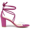 thumbnail image 7 of BLISSFUL STEP Women's Shoes Clear Strap Lace Up Open Toe Chunky Heel Dress Sandals Hot Pink 8.5, 7 of 7