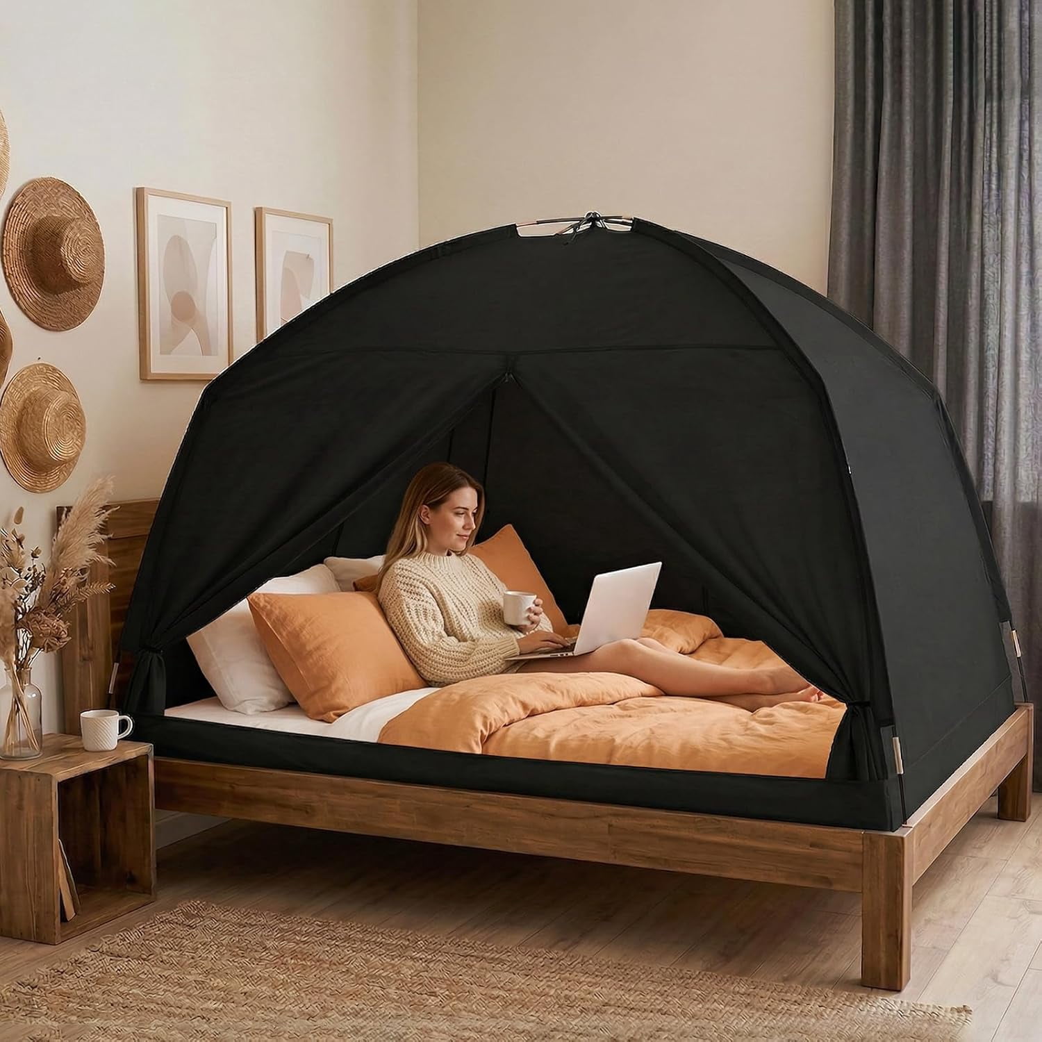 Bed Tents for Kids and Adult, Portable 100% Breathable and 93% Blackout Toddler Dream Play Tent, 3 Doors Big Privacy Space Sleeping Canopy for Floor or Twin Full Queen Sizes Bed