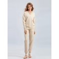thumbnail image 3 of Women'S V Neck 2 Piece Sweater Set Pullover Casual High-Waisted Knit Set Sweatsuits Apricot One size, 3 of 9
