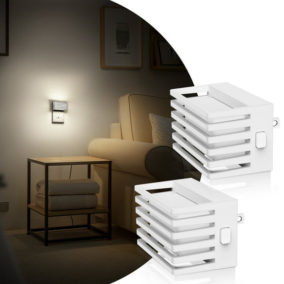 Set of 2 White Dimmable 5000K LED Night Lights with Automatic Light Sensor