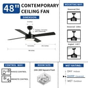 DEXTRUS 48 Black LED Downrod Mount Indoor/Outdoor Ceiling Fan with Remote Control