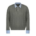 thumbnail image 4 of DHFJKG Mens Knit Jacquard Sweater 2 In 1 Turndown Collar Long Sleeve Loose Fit Textured-Knit Pullover Fall Winter Cozy Jumper Tops, 4 of 4