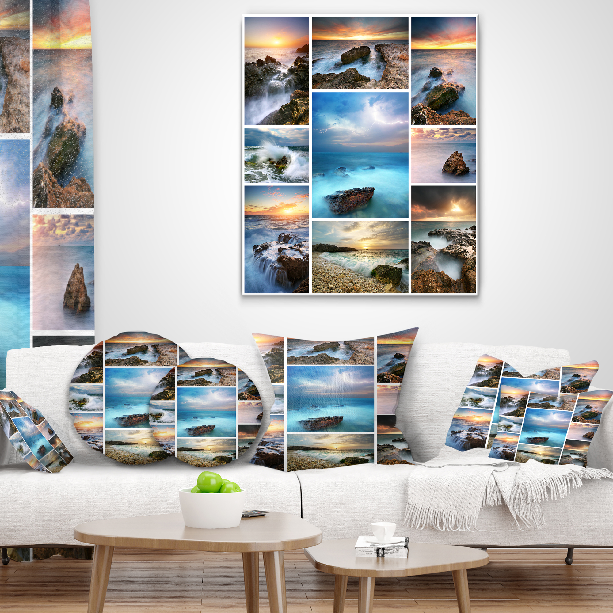 Designart Sea and Shore Collage - Seascape Photography Throw Pillow - 18x18