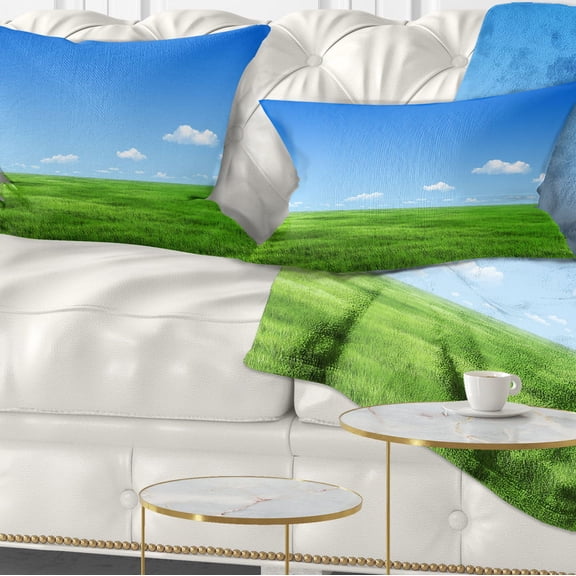 Designart Green Meadow and Blue Sky - Landscape Printed Throw Pillow - 12x20