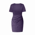 thumbnail image 4 of ZEHJUHAN Women's Solid Color Round Neck Short Sleeve with Cross Hem Ruffles Slim Fit Summer T-Shirt Dress Purple，XXL, 4 of 8