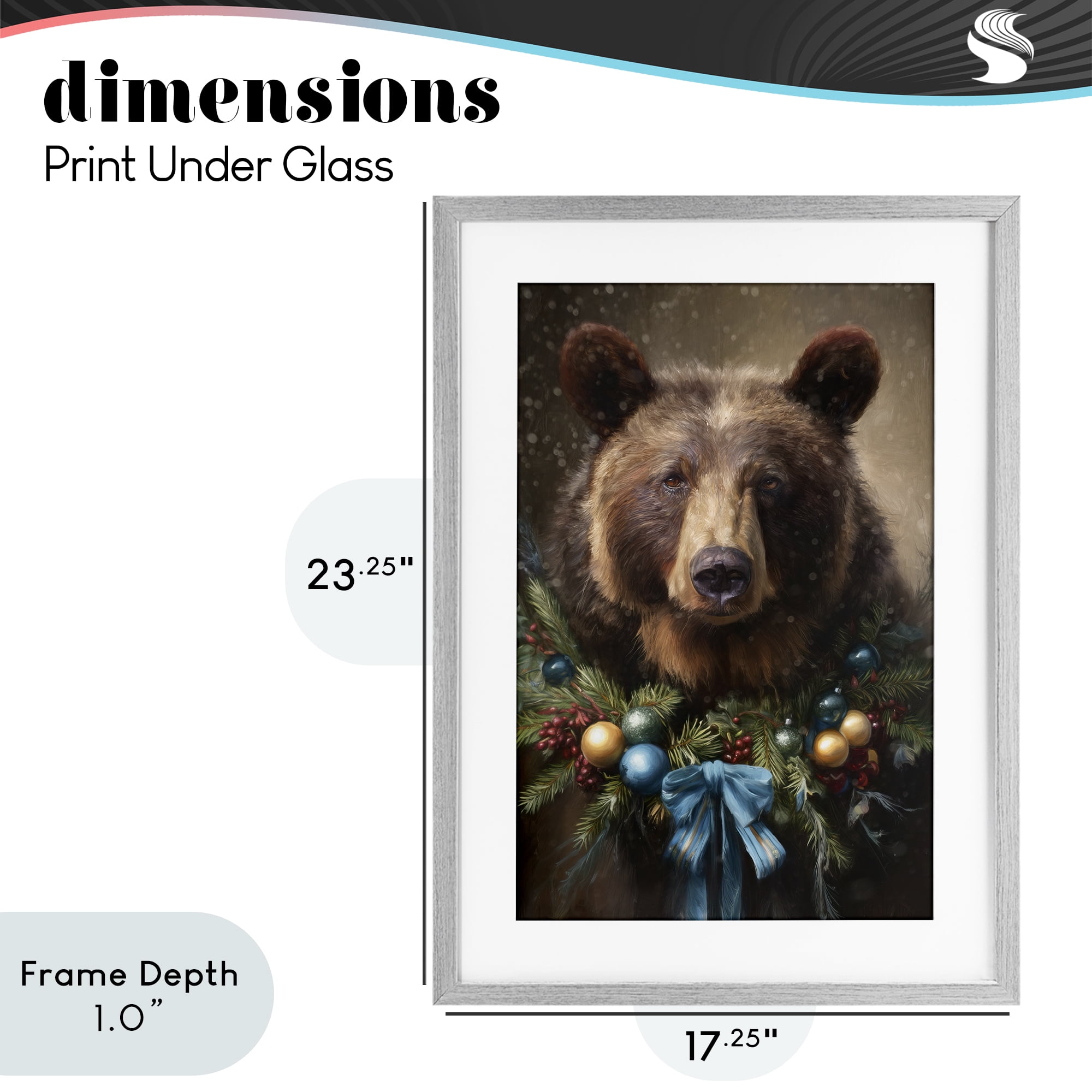 Stupell Industries Christmas Grizzly with Wreath Gray Framed Print Under Glass, design by Tina LeCour