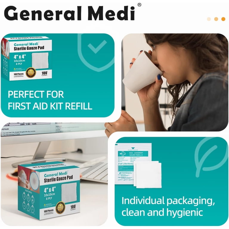 General Medi Sterile Gauze Pads, 4" x 4", 100-Count photo 2
