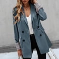 thumbnail image 4 of Women Suit Coat Lapel Long Sleeve Striped Cuffs Suit Jacket with Flap Pockets Solid Color Loose Fit Double Breasted Business Outwear, 4 of 8