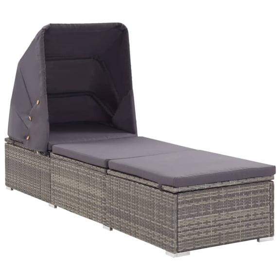 Casafoyer Sun Lounger with Canopy and Cushion Poly Rattan Gray