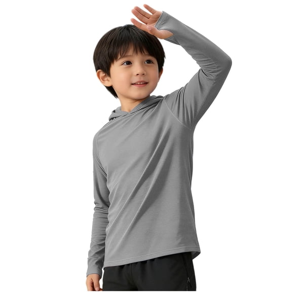 AHTJRT Boys Sun Protection Hoodie Long Sleeve Solid Color Sweatshirt Summer Spring UV Protection Workout Activewear Tee Shirts Gray 5-6 Years