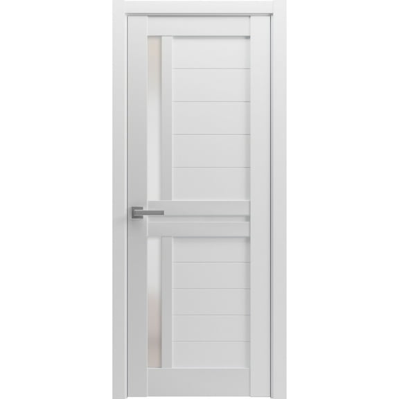 Interior Solid French Pre-Hung Door Frosted Glass | Veregio 7288 White Silk | Single Regular Panel Frame Trims Handle | Bathroom Bedroom Sturdy Doors -18" x 84"