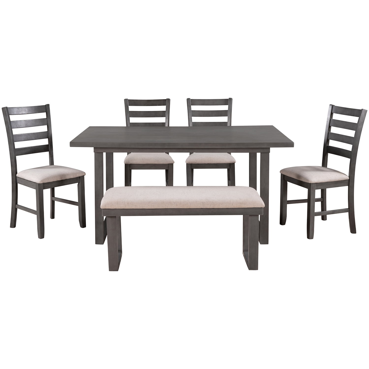 Kadyn 6-Pieces Dining Room Table Set, Rectangular Table & 4 Chairs with Bench, Dining Table Sets for Dining Room, Gray