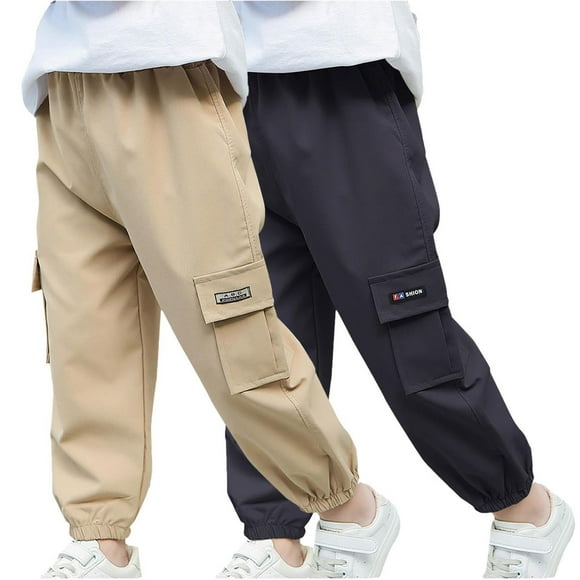 Odeerbi 2-14 Años Boys 2 Pcs Pantalones de Carga Pantalones Jogger Pantalones Spring Summer Color Sólido Pantalones de Trabajo Informal Con Bolsillo