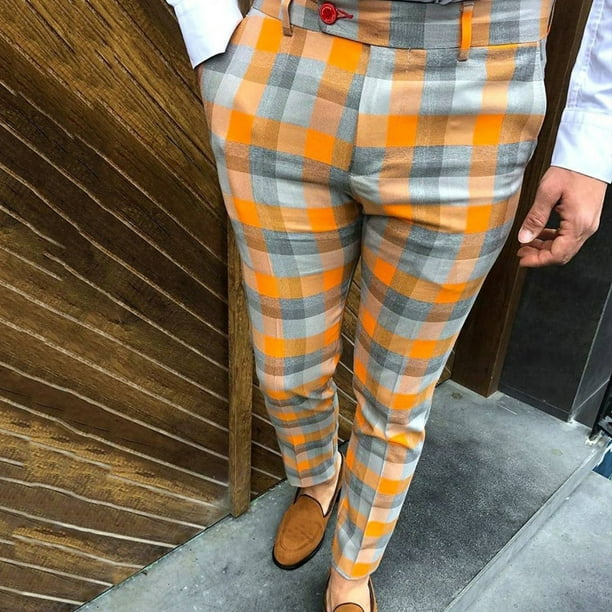 Outfmvch Joggers For Men Mens Jeans Men S Casual Plaid Print Party Suit Pants Feet Pants With Pockets Men S Pants Orange L Walmart Business Supplies