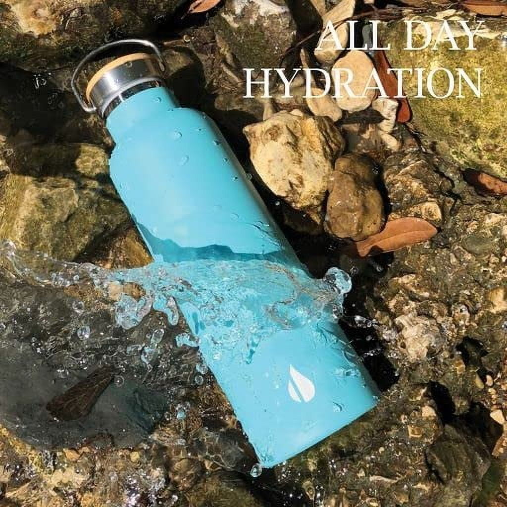 Elemental Classic Insulated Water Bottle, Leak Proof Thermos Water Bottle with Bamboo Lid and Metal Ring, Reusable Insulated Stainless Steel Water Bottle, 25oz - Robin's Egg