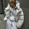 thumbnail image 6 of Cropped Puffer Jackets for Women Button Down Stand Collar Windproof Bubble Puffy Quilted Jacket with Hood Solid Oversized Short Down Coat Streetwear Fashion Winter Outerwear 2025, 6 of 6