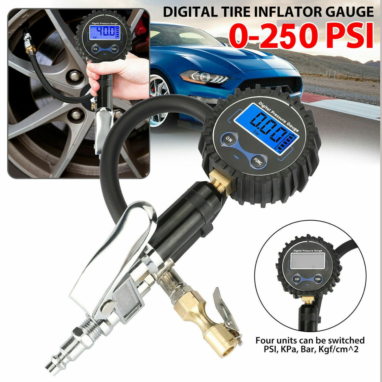 Air Tire Pressure Filler Fill Inflator With Gauge Dual Chuck Compressor Hose 12 Accessories For Auto