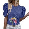 thumbnail image 1 of Mujeres Casual de manga corta de impresión plisada corta cuello redondo camiseta suelta blusa Tops OAVQHLG3B Store lin121212, 1 of 5