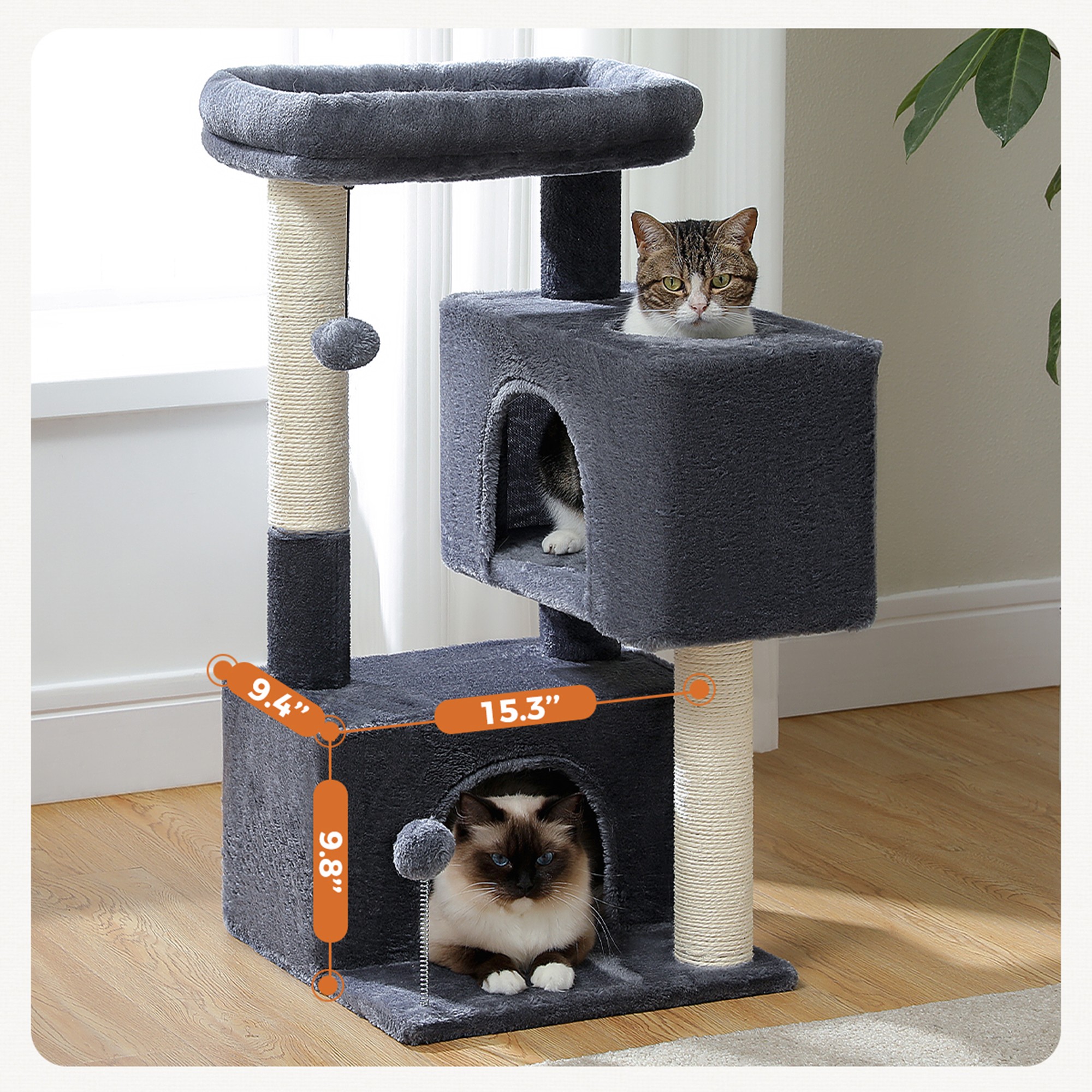 resenkos 31.5" Cat Tree Tower for Adult Cats, Stable Cute Sisal Cat Climb Holder Cat Condo for Indoor Cats Lamb, Dark Gray