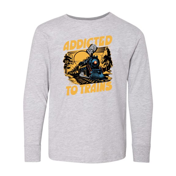 Inktastic Funny Train Art for Men Women Railroad Steam Train Lovers Long Sleeve Youth T-Shirt