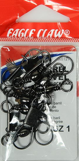 Eagle Claw Barrel Swivel with Interlock Snap, Black, Size 1, 12 Pack