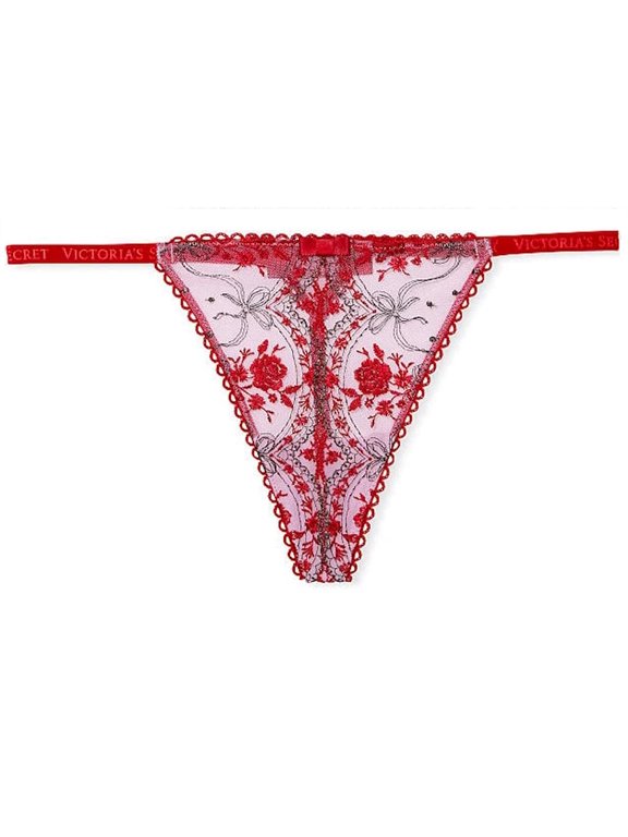 Very Sexy Rose and Bows V-String Panty Color Red Size X-Large NWT