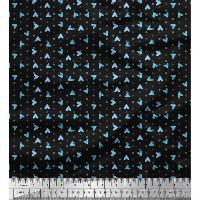 Soimoi Japan Crepe Satin Fabric Dot & Heart Print Fabric by Yard 42 Inch Wide