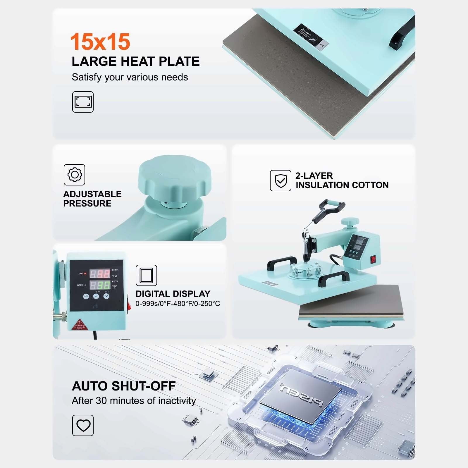 Heat Press Machine 15x15", 5 in 1 with 30oz Tumbler Press, T-Shirts, Mugs, Hats - Versatile DIY Crafting & Personalization