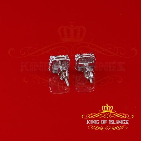 King of Bling's 0.25ct Diamond 925 Sterling Silver White Square Earring For Men's / Women's