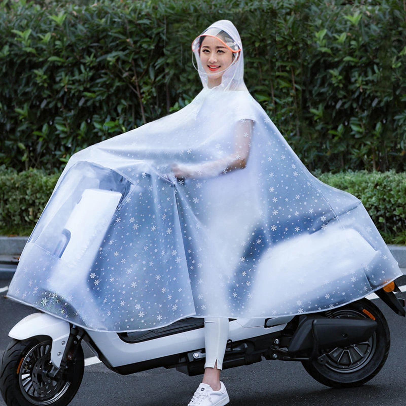 Clearance Motorcycle Raincoat Cycling Rain Poncho Waterproof Scooter Rain Capes for Men WomenWhite Snowflake Without Retroreflector 4XL Thicken
