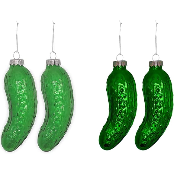 4E's Novelty 4 Pack Blown Glass Pickle Ornaments 4" German Christmas Pickle Game Set Pre-Strung