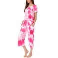 thumbnail image 4 of Conjunto de pijama para mujer INSPIRE CHIC, de tie dye, con pantalones capri de manga corta y bolsillos, color rosa rojo, talla M, 4 of 6