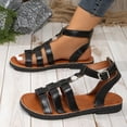 thumbnail image 7 of Dweltoz Women's Cross Strappy Flat Sandals Gladiator Summer Soft Elastic Ankle Walking Shoes Fashionable Casual Open Toe Solid Flats,Black 41, 7 of 7