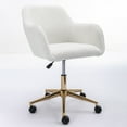 thumbnail image 3 of YesFashion Office Chair with Wheels, Chromium Plated Base, Gold Metal Legs 360° Swivel Vanity Chair, Adjustable Height Wool Chairs for Office, Living Room, Bedroom, 3 of 9