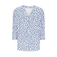 thumbnail image 4 of CYMMPU 3/4 Sleeve Blouses for Women Dressy Casual Loose Fit Fall Fashion Shirts Floral Pattern Spring Tunic Tops Pleated V Neck Flowy Topss Light Blue S, 4 of 5