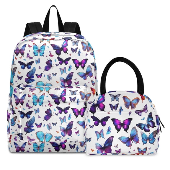 ALAZA Backpack Set Butterfly Elementary School Bags Student BookBag with Lunch Bag
