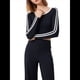 thumbnail image 3 of Tops Deportivos de Larga para Mujer, Camiseta Deportiva Ajustada Y2K para Gimnasio, Conjuntos de Otoño 2025 con Bloques de Color A Negro M, 3 of 9