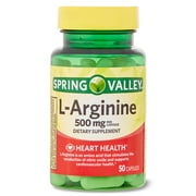Spring Valley L-Arginine Amino Acid Supplements, 500 mg, 50 Count