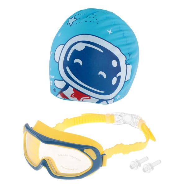Gorro de natación para niños, gafas de natación antivaho, profesionales, impermeables, visión amplia. Azul