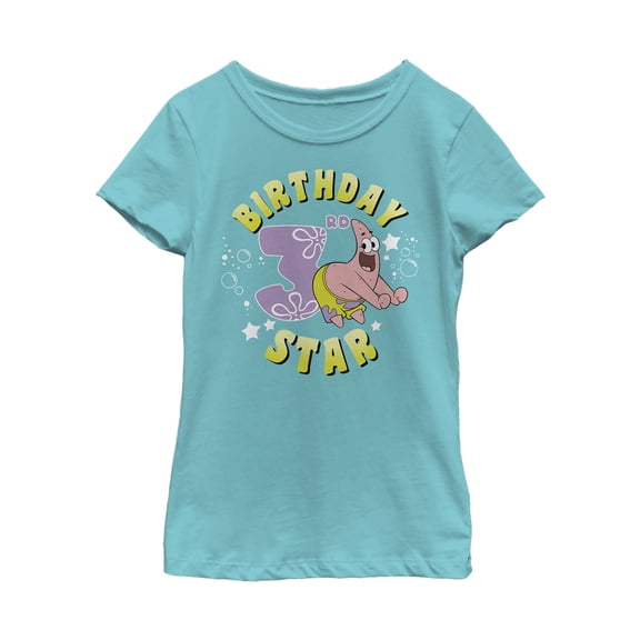 Girl's SpongeBob SquarePants Patrick 3rd Birthday Graphic Tee Tahiti Blue Medium