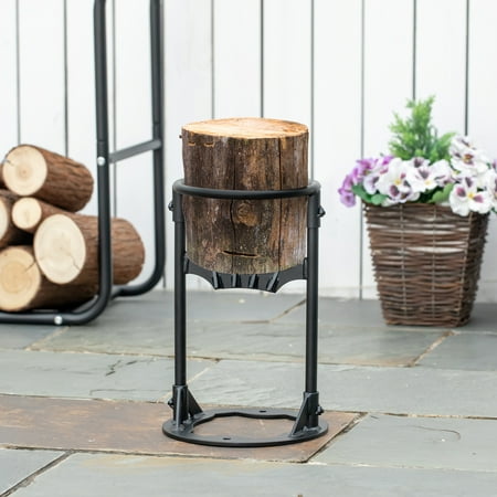 Outsunny Firewood Kindling Splitter Stand with Hand Guard, Wood Splitter, Carbon Steel Manual Wood Cracker, Log Wedge Cutter, Single Blade, Black