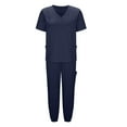 thumbnail image 7 of Womens Scrub Set Lightweight Stretch Solid Color Loose Drawstring Pants Pocket Caregiver Short Sleeve V-Neck Blouses Nursing Uniform Set, 7 of 7