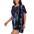 thumbnail image 2 of Fotbe Dreamcatcher With Colorful Feathers Print Pajama Set for Women 2 Piece Loungewear Short Sleeve Tops and Shorts Set Soft Sleepwear-XX-Large, 2 of 7