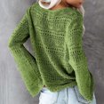 thumbnail image 3 of Womens Boho Sheer Knitted Hollow Out Crop Tops Bell Sleeve Flowy Oversized Crochet Ruched V Neck Pullover Sweaters, 3 of 6