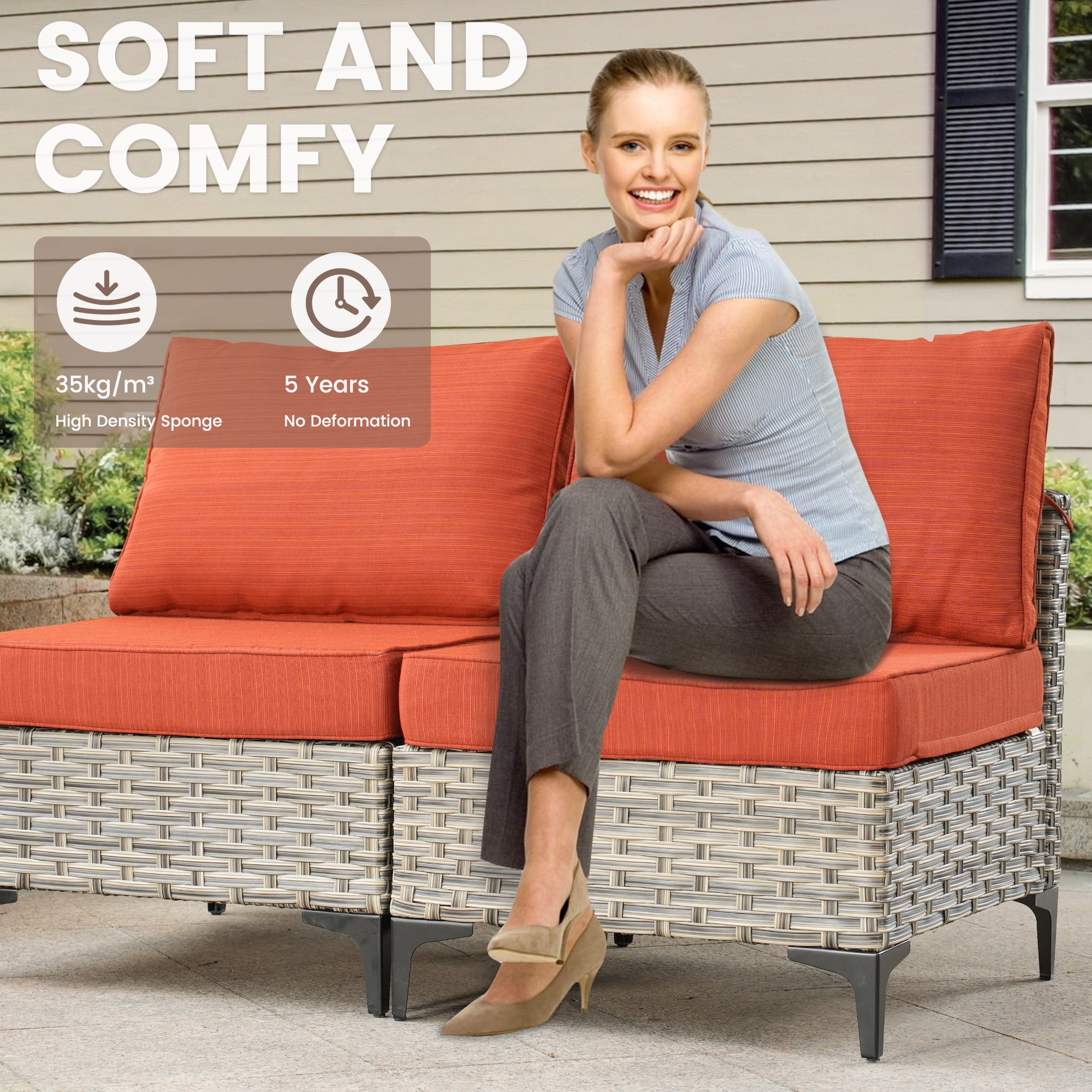 Ovios 2 Pieces Outdoor Patio Conversation Furniture Set Cushioned PE Rattan Wicker Chairs Set