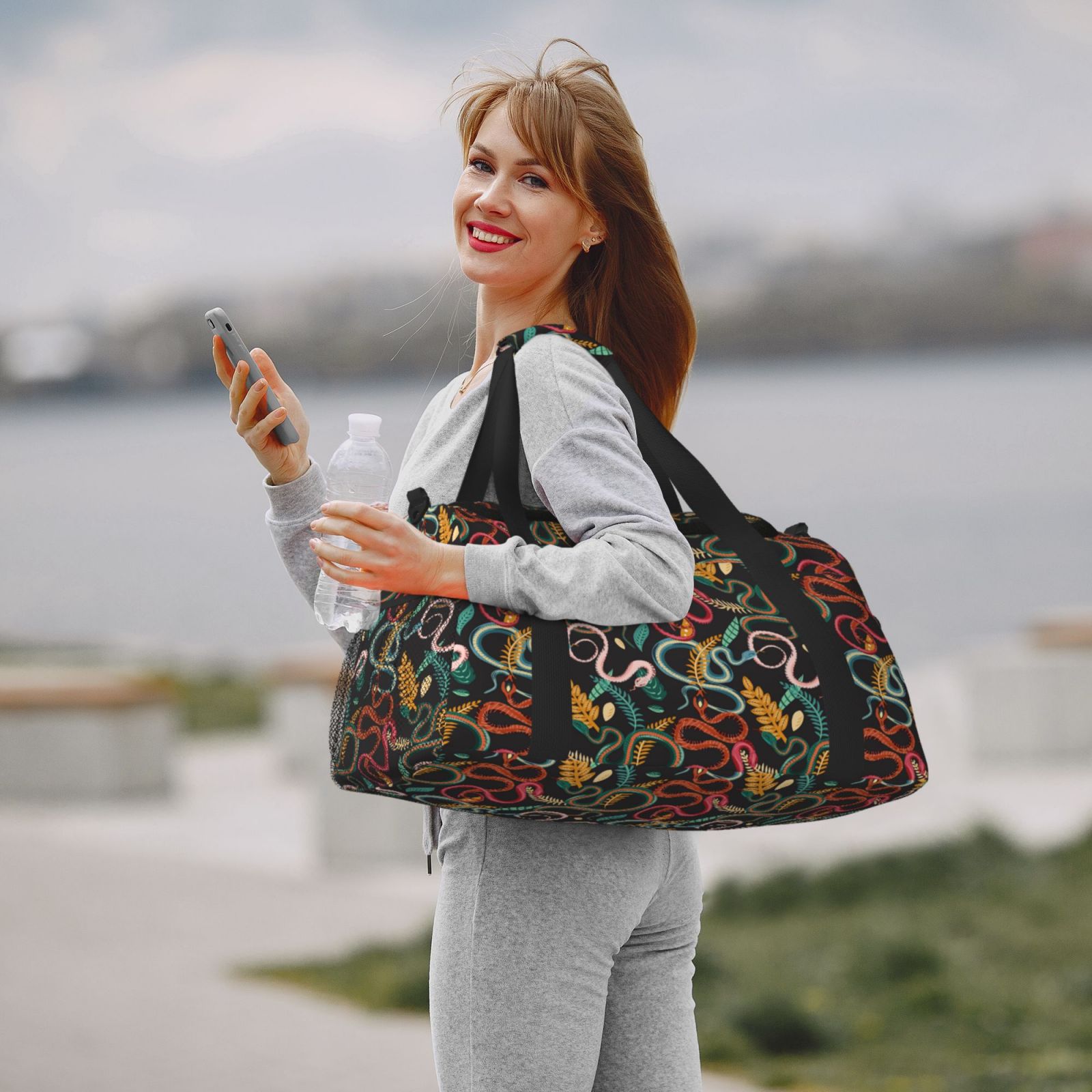Fuzoiu Snake And Flower Print Travel Duffle Bag,Carry On Tote Bags,Duffel Bag,Sport Gym Bag, Hospital Bag for Labor and Delivery, Overnight Bag,Luggage Bag