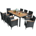 thumbnail image 3 of LACOO 9-Piece Outdoor Dining Set with PE Rattan Wicker and Acacia Wood Tabletop, Patio Furniture Set with Curved Wood Armrest Chairs and Cushions, 3 of 8