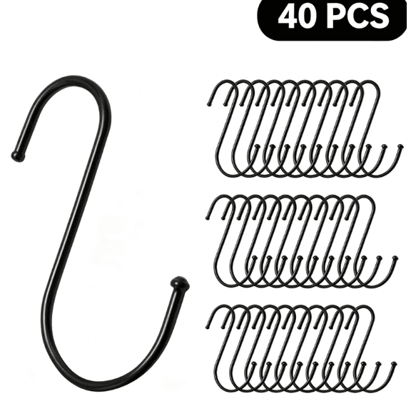 40 Pack 3.9 Inch Black Heavy Duty Metal S‑Shaped Hooks Multipurpose Hooks for Kitchen Bathroom Closet Garden Garage Storage