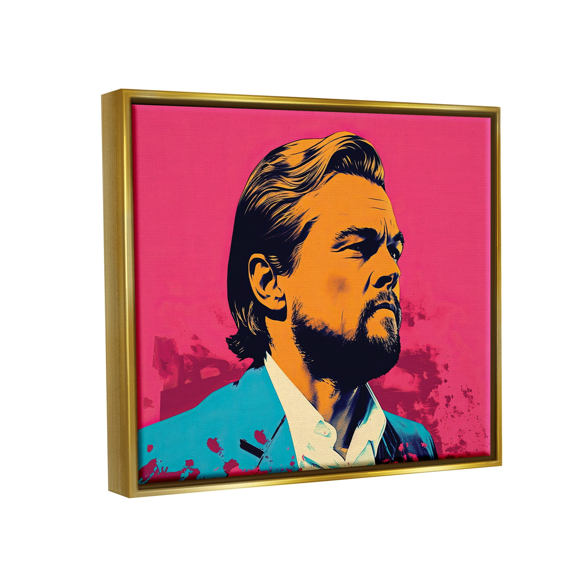 Stupell Industries Pop Style Leonardo DiCaprio Abstract Painting Gold Floater Framed Art Print Wall Art, 21 x 17