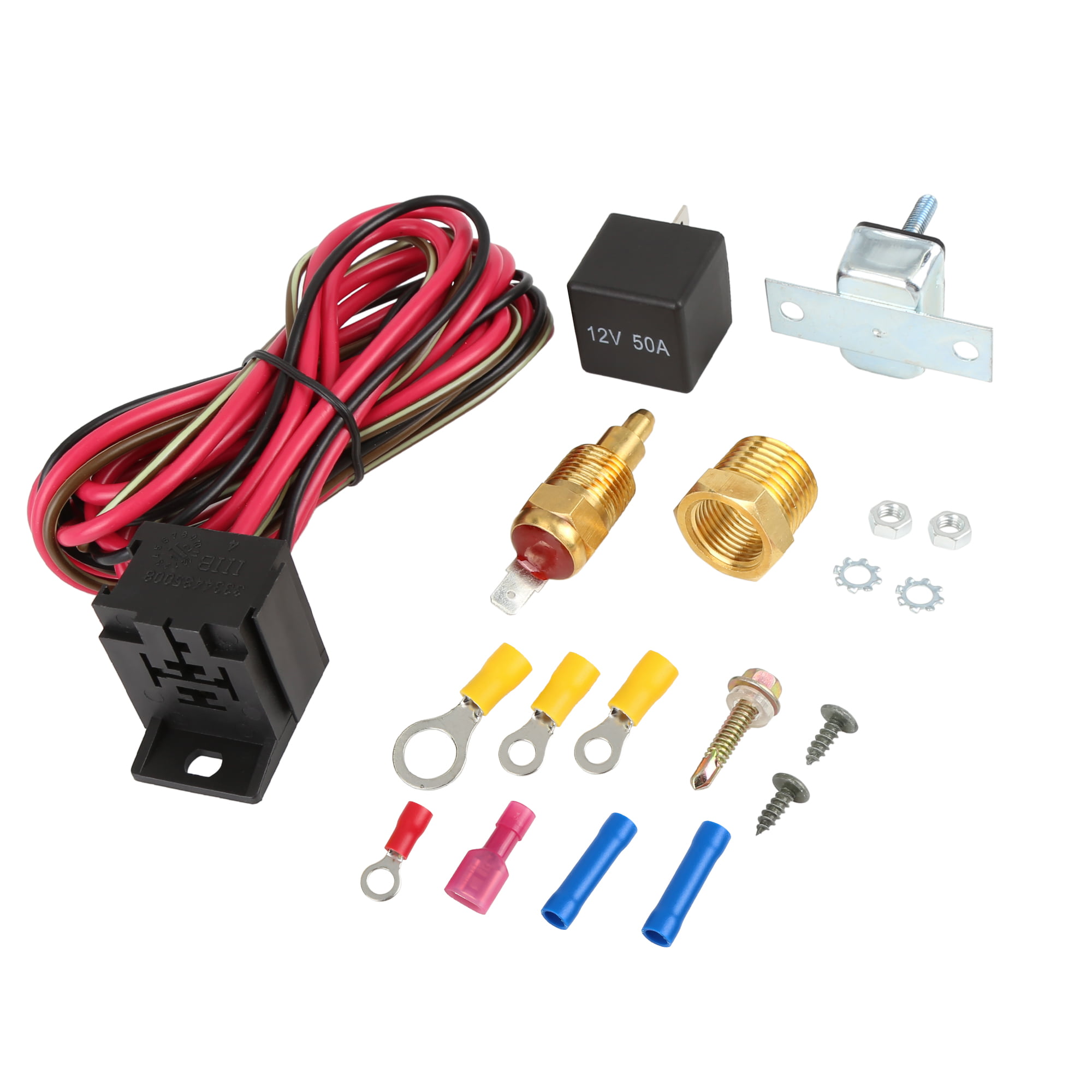 yjracing 3/8 175-185 Degree Electric Cooling Fan Thermostat Sensor Temperature Switch Relay Kit 